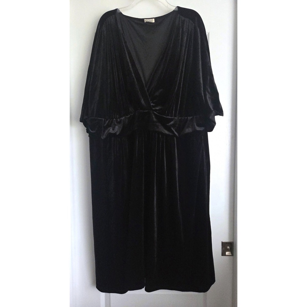 Kiyonna Black Velvet Surplice V-Neck Empire Waist Dress Plus Size 5X Pockets NEW - Picture 2 of 7